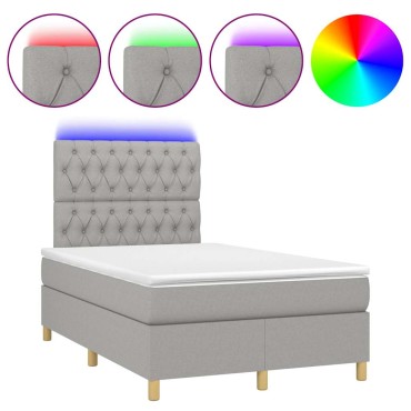 vidaXL Κρεβάτι Boxspring με Στρώμα & LED Αν.Γκρι 120x190εκ. Υφασμάτινο