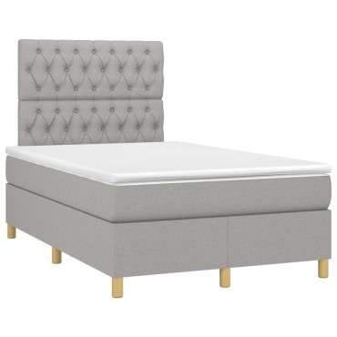vidaXL Κρεβάτι Boxspring με Στρώμα & LED Αν.Γκρι 120x190εκ. Υφασμάτινο