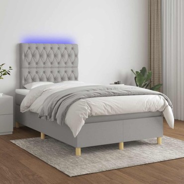vidaXL Κρεβάτι Boxspring με Στρώμα & LED Αν.Γκρι 120x190εκ. Υφασμάτινο