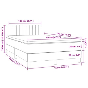 vidaXL Κρεβάτι Boxspring με Στρώμα Σκούρο Καφέ 120x190 εκ Υφασμάτινο