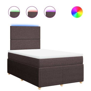 vidaXL Κρεβάτι Boxspring με Στρώμα Σκούρο Καφέ 120x190 εκ Υφασμάτινο