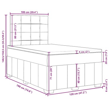 vidaXL Κρεβάτι Boxspring με Στρώμα Σκούρο Καφέ 120x190 εκ Υφασμάτινο
