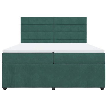 vidaXL Κρεβάτι Boxspring με Στρώμα Σκούρο Πράσινο 200x200εκ. Βελούδινο