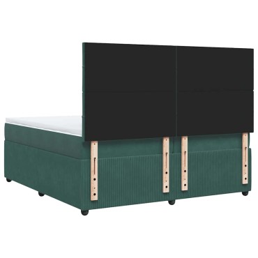 vidaXL Κρεβάτι Boxspring με Στρώμα Σκούρο Πράσινο 200x200εκ. Βελούδινο