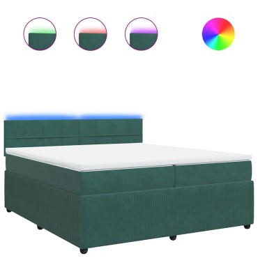 vidaXL Κρεβάτι Boxspring με Στρώμα Σκούρο Πράσινο 200x200εκ. Βελούδινο