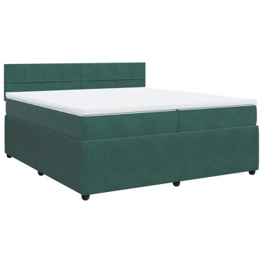 vidaXL Κρεβάτι Boxspring με Στρώμα Σκούρο Πράσινο 200x200εκ. Βελούδινο