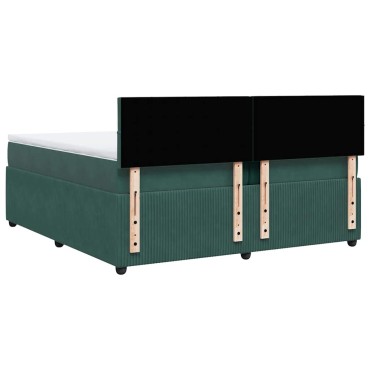 vidaXL Κρεβάτι Boxspring με Στρώμα Σκούρο Πράσινο 200x200εκ. Βελούδινο