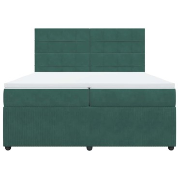 vidaXL Κρεβάτι Boxspring με Στρώμα Σκούρο Πράσινο 200x200εκ. Βελούδινο