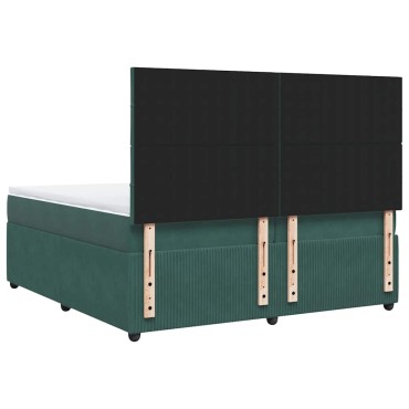 vidaXL Κρεβάτι Boxspring με Στρώμα Σκούρο Πράσινο 200x200εκ. Βελούδινο
