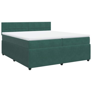 vidaXL Κρεβάτι Boxspring με Στρώμα Σκούρο Πράσινο 200x200εκ. Βελούδινο