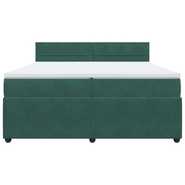 vidaXL Κρεβάτι Boxspring με Στρώμα Σκούρο Πράσινο 200x200εκ. Βελούδινο