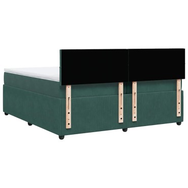 vidaXL Κρεβάτι Boxspring με Στρώμα Σκούρο Πράσινο 200x200εκ. Βελούδινο