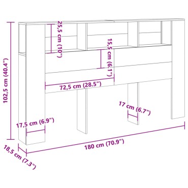 vidaXL Κεφαλάρι Με Αποθηκευτικό Χώρο 180x18,5x102,5cm Επεξ. Ξύλο 1 τεμ.