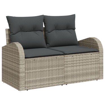 vidaXL Σετ Καναπέ Κήπου 9 Τεμαχίων με Μαξιλάρια Light Grey Πολυ Ρατάν
