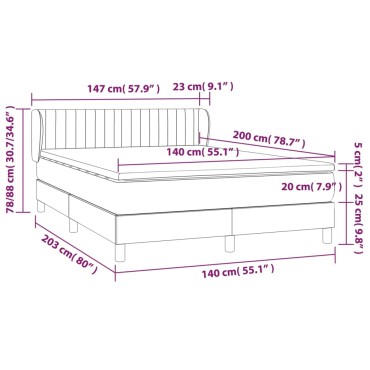 vidaXL Κρεβάτι Boxspring με Στρώμα Σκούρο Πράσινο 140x200εκ. Βελούδινο