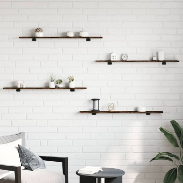 vidaXL Ράφια Τοίχου 4 τεμ. Καπνιστή Δρυς 100x10x1,5cm Επεξεργ. Ξύλο
