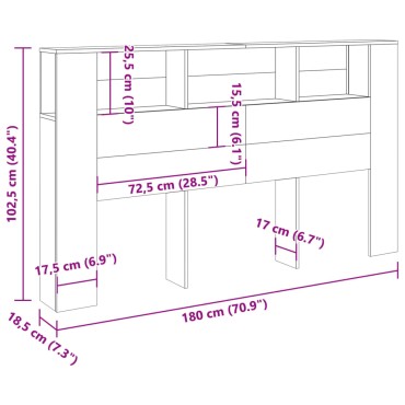 vidaXL Κεφαλάρι Με Αποθηκευτικό Χώρο 180x18,5x102,5cm Επεξ. Ξύλο 1 τεμ.