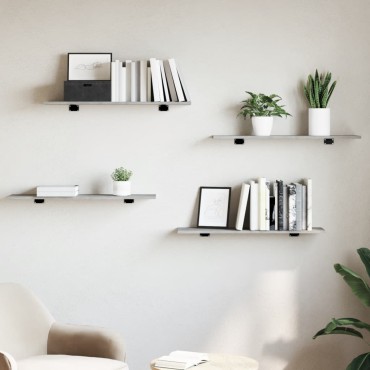 vidaXL Ράφια Βιβλιοθήκης 4 τεμ. Γκρι Σκυροδ. 80x20x1,5cm Επεξ. Ξύλο