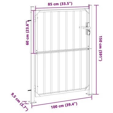 vidaXL Πόρτα Περίφραξης Κήπου 85x145 εκ. από Ανοξείδωτο Ατσάλι
