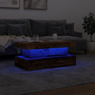 vidaXL Τραπεζάκι Σαλονιού με LED Παλαιό Ξύλο 90x50x40cm 1 τεμ.