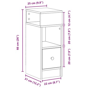 vidaXL Κομοδίνο με συρτάρι Λευκό 25x31x66cm 1 τεμ.