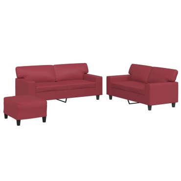 vidaXL Καναπές 3 τεμ. σετ κόκκινο κρασί Faux δέρμα 154x77x80cm  Διθέσιος