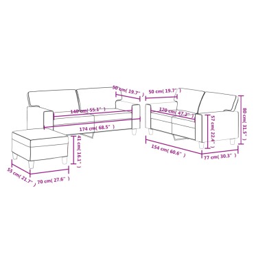 vidaXL Καναπές 3 τεμ. σετ κόκκινο κρασί Faux δέρμα 154x77x80cm  Διθέσιος