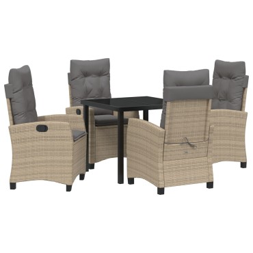 vidaXL Σετ Κήπου 5 Τεμ.  με Μαξιλάρια Μπεζ Poly Rattan