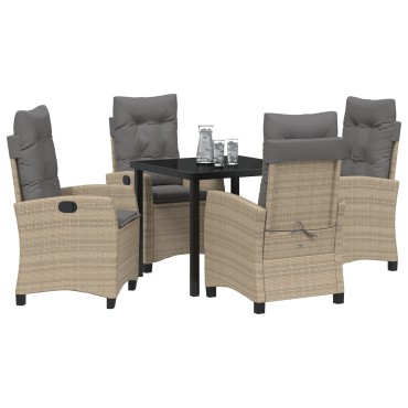 vidaXL Σετ Κήπου 5 Τεμ.  με Μαξιλάρια Μπεζ Poly Rattan