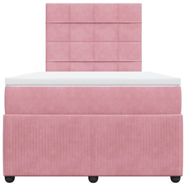 vidaXL Κρεβάτι Boxspring με Στρώμα Ροζ 120x200 εκ. Βελούδινο