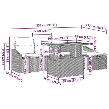 vidaXL 6 τεμαχίων σετ καναπέ κήπου με μαξιλάρια Μπεζ Πολυ Ρατάν