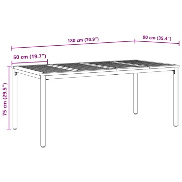 τραπέζι κήπου vidaXL 180x90x75cm από συμπαγές ξύλο ακακίας και μέταλλο