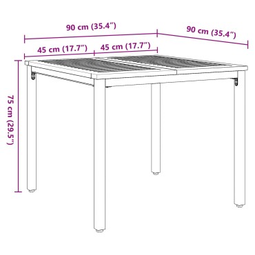 τραπέζι κήπου vidaXL 90x90x75cm από ακακία και μέταλλο