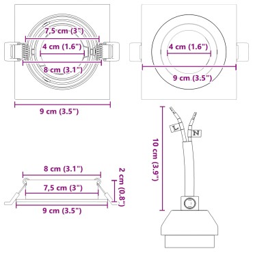 vidaXL Κρυφά σποτ 12 τμχ Τετράγωνα GU10 Λευκά 91x91 χιλ.
