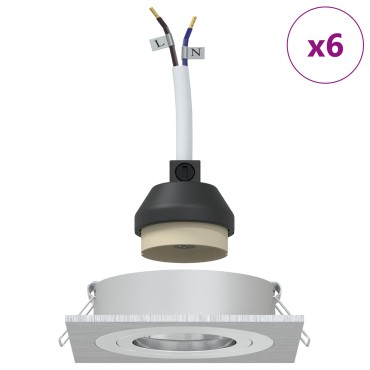 vidaXL Ανασυρμένα Σποτ 6 τεμ Τετράγωνα GU10 Ασημί 91x91 χιλ.