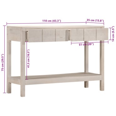 vidaXL Τραπέζι Κονσόλα Λευκό 110x35x75cm Μασίφ Ξύλο Μάνγκο 1 τεμ.