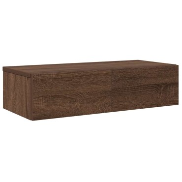 vidaXL Ράφι τοίχου με συρτάρια καφέ δρυς 60x26,5x15cm Ξύλο μηχανής 1 τεμ.