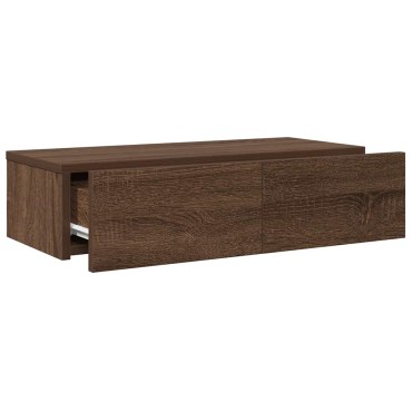 vidaXL Ράφι τοίχου με συρτάρια καφέ δρυς 60x26,5x15cm Ξύλο μηχανής 1 τεμ.