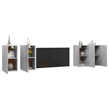 vidaXL Έπιπλα Τηλεόρασης 4 τεμ. Γκρι Σκυρ. 30,5x30x60cm Μοριοσανίδα