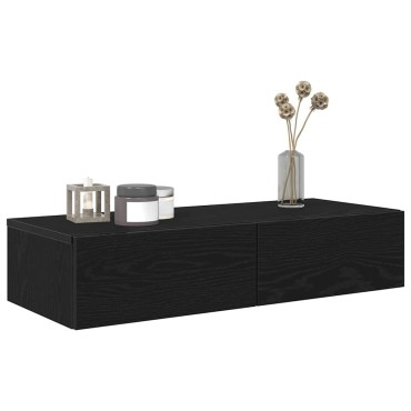 vidaXL Ράφι τοίχου με συρτάρια Μαύρο 80x33x17cm Κατασκευασμένο ξύλο 1 τεμ.
