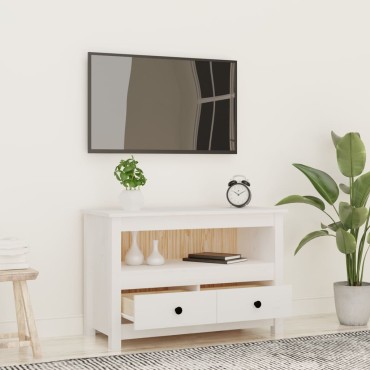 vidaXL Έπιπλο Τηλεόρασης Λευκό 79x35x52cm από Μασίφ Ξύλο Πεύκου