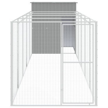 vidaXL Σπιτάκι Σκύλου με Αυλή Αν. Γκρι 165x659x181 εκ Γαλβαν. Χάλυβας