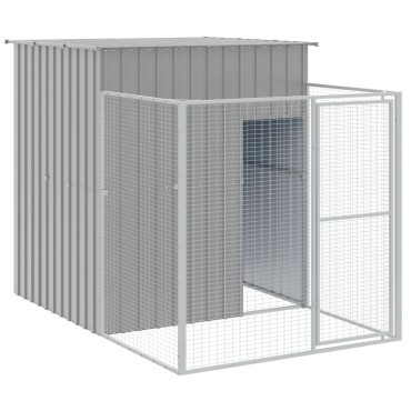 vidaXL Σπιτάκι Σκύλου με Αυλή Αν. Γκρι 165x455x181 εκ. Γαλβαν. Χάλυβας