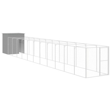 vidaXL Σπιτάκι Σκύλου με Αυλή Αν. Γκρι 165x1271x181 εκ Γαλβαν. Χάλυβας