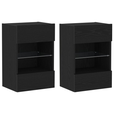 vidaXL LED Κατασκευή τηλεόρασης 2 τεμ. Μαύρη Δρυς 40x30x60,5cm Επεξεργασμένο ξύλο