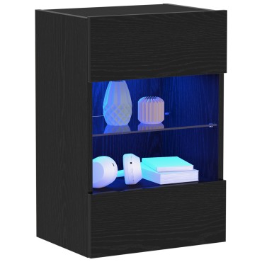 vidaXL LED Κατασκευή τηλεόρασης 2 τεμ. Μαύρη Δρυς 40x30x60,5cm Επεξεργασμένο ξύλο
