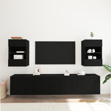 vidaXL LED Κατασκευή τηλεόρασης 2 τεμ. Μαύρη Δρυς 40x30x60,5cm Επεξεργασμένο ξύλο