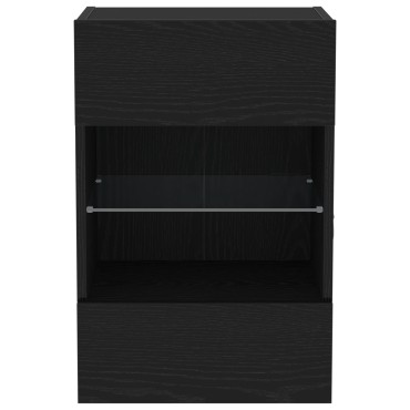 vidaXL LED Κατασκευή τηλεόρασης 2 τεμ. Μαύρη Δρυς 40x30x60,5cm Επεξεργασμένο ξύλο