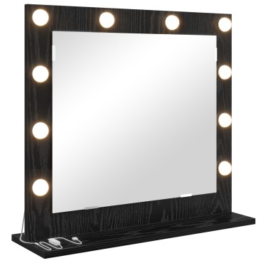 vidaXL Καθρέφτης Vanity με LED Φώτα Μαύρο Δρύς 60x55x18 εκ.