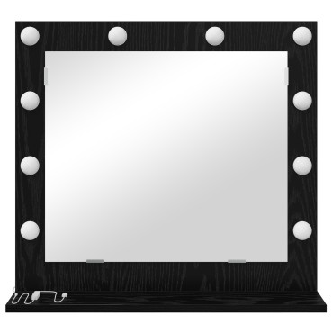 vidaXL Καθρέφτης Vanity με LED Φώτα Μαύρο Δρύς 60x55x18 εκ.